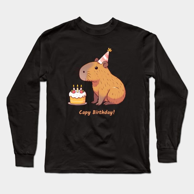 Cappy Capy Birthday Capybara Long Sleeve T-Shirt by ThesePrints